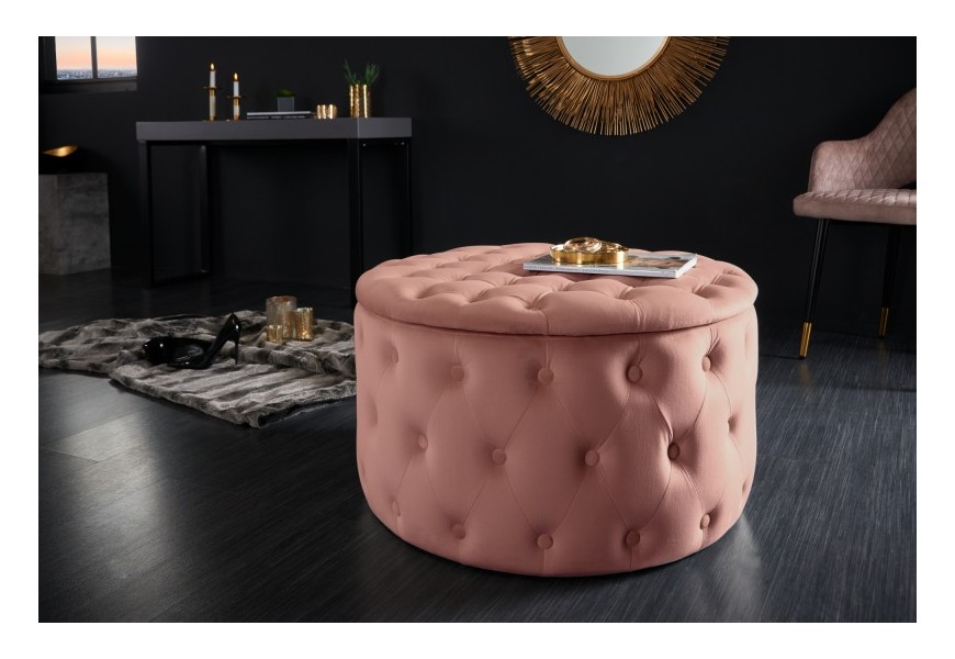 Dizajnová kruhová taburetka Modern Barock staroružovej farby s poťahom zo zamatu a s úložným priestorom