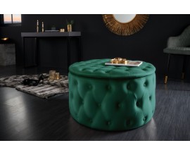 Dizajnová kruhová taburetka do obývačky Modern Barock v zelenej farbe so zamatovým čalúnením 75cm