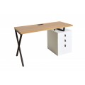Industriálny písací stôl  do kancelárie Westford s z masívneho dreva s tromi zásuvkami a kovovými prekríženými nohami 140cm