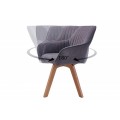 Moderná otočná jedálenská stolička Caballet so sivým poťahom z mikrovlákna a masívnymi nohami 60cm