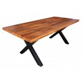 Masívny jedálenský stôl Fair Haven s hnedou povrchovou doskou z mangového dreva a s čiernymi prekríženými nohami 200cm