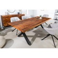 Masívny jedálenský stôl Fair Haven s hnedou povrchovou doskou z mangového dreva a s čiernymi prekríženými nohami 200cm
