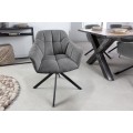 Retro dizajnová otočná jedálenská stolička s tmavo sivým čalúnením a čiernymi kovovými nohami 83cm