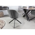 Retro dizajnová otočná jedálenská stolička s tmavo sivým čalúnením a čiernymi kovovými nohami 83cm