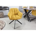 Retro otočná jedálenská stolička Mariposa so žltým čalúnením a čiernymi kovovými nohami