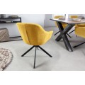 Dizajnová otočná jedálenská stolička Mariposa so žltým čalúnením a čiernymi kovovými nohami