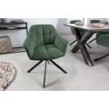 Moderná otočná stolička do jedálne Mariposa s tmavo zeleným čalúnením a čiernymi kovovými nohami