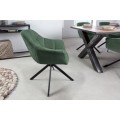 Retro dizajnová otočná stolička do jedálne Mariposa s tmavo zeleným čalúnením a čiernymi kovovými nohami