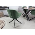 Retro dizajnová otočná stolička do jedálne Mariposa s tmavo zeleným čalúnením a čiernymi kovovými nohami
