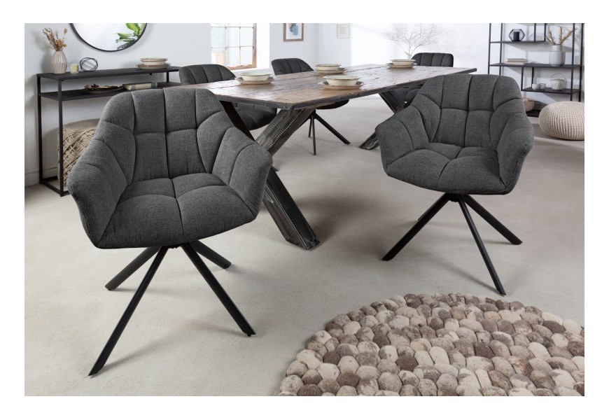 Moderná dizajnová stolička do jedálne Maripoza s čalúnením v antracitovej farbe a čiernymi kovovými nožičkami