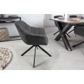 Dizajnová retro stolička do jedálne Maripoza s čalúnením v antracitovej farbe a čiernymi kovovými nožičkami