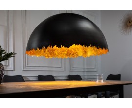 Dizajnová závesná lampa Elodie s polkruhovým kovovým tienidlom v čierno-zlatej farbe 61cm