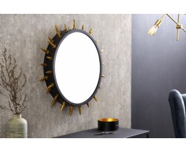 Extravagantné moderné nástenné zrkadlo Ekkart kruhového tvaru s čiernym rámom so zlatými ostňami 66cm 