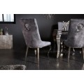 Barokové moderné jedálenské kreslo Glamour so strieborným prešívaným čalúnením a s konštrukciou z kovu 102cm