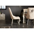 Exkluzívna moderná jedálenská stolička Glamour so zamatovým béžovým čalúnením a striebornými chrómovými nohami 102cm