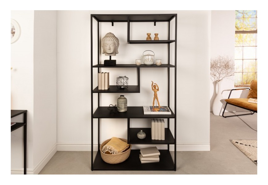 Industri&aacute;lny reg&aacute;l Industria Durante so &scaron;iestimi poličkami s kovovou kon&scaron;trukciou čiernej farby 180cm