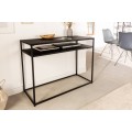 Dizajnová moderná konzola Industria Durante v čiernom prevedení z kovu s praktickou poličkou