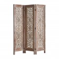 Drevený paraván Elion z dreva v orientálnom štýle v prírodnej hnedej farbe s vzorovaným vyrezávaním