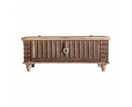 Orientálny masívny konferenčný stolík do obývačky Vallexa z teakového dreva s ornamentálnym vyrezívaním 148cm