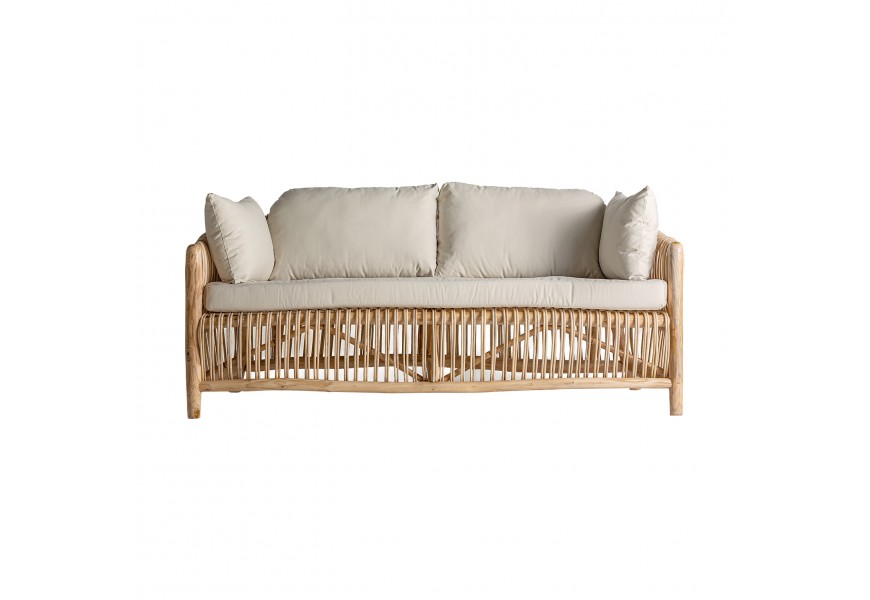 Ratanová sedačka do obývačky Brodas z ratanu s béžovým bavlneným poťahom 200cm