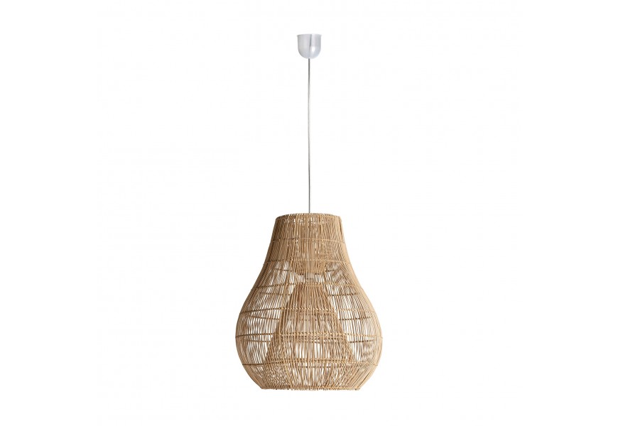 Dizajnová závesná lampa Brodas s ratanovým tienidlom hnedej farby vo vidieckom štýle