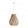 Dizajnová závesná lampa Brodas s ratanovým tienidlom hnedej farby vo vidieckom štýle