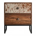 Štýlový retro nočný stolík Texas v severskom štýle z mangového masívu tmavohnedej a béžovej farby s dvomi zásuvkami