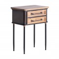 Industriálny nočný stolík do spálne Islip z dreva a kovu hnedo-čiernej farby s dvomi zásuvkami 77cm 