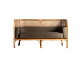 Luxusná ratanová sedačka Aldea do obývačky v naturálnom odtieni s hnedým ťavým textilným poťahom 140cm