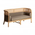 Luxusná ratanová sedačka Aldea do obývačky v naturálnom odtieni s hnedým ťavým textilným poťahom 140cm
