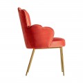 Art-deco luxusn&aacute; stolička Silia last&uacute;rovit&eacute;ho tvaru so zamatov&yacute;m čal&uacute;nen&iacute;m koralovej farby a so zlat&yacute;mi nohami