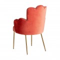 Art-deco luxusn&aacute; stolička Silia last&uacute;rovit&eacute;ho tvaru so zamatov&yacute;m čal&uacute;nen&iacute;m koralovej farby a so zlat&yacute;mi nohami