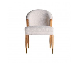 Vintage stolička Aurélia s čalúnením z bavlneného buklé krémovej farby a s masívnymi hnedými nohami 85cm