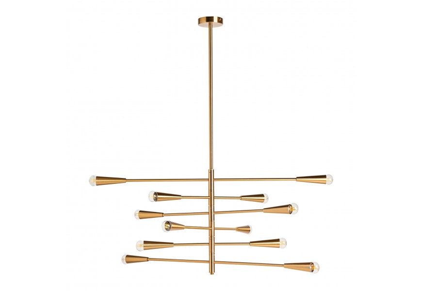 Luxusná art-deco závesná lampa Esme v zlatej farbe z kovu s dvanástimi žiarovkami