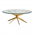 Sklenený okrúhly konferenčný stolík Amuny so zlatým kovovým základom v tvare hviezdy