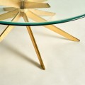 Unikány art-deco sklenený okrúhly konferenčný stolík Amuny so zlatou kovovou podstavou v tvare hviezdy 107cm