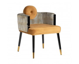 Art-deco jedálenská stolička Brilon s prešívaným viacfarebným čalúnením s okrovou chrbtovou opierkou a čiernymi nožičkami 77cm