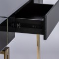 Luxusný art-deco konzolový stolík Steyern v lesklom čiernom prevedení so zásuvkou a párom dvoch zlatých kovových podstáv 120cm