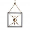 Štýlová art-deco geometrická závesná lampa Abenthy s čierno-zlatou konštrukciou z kovu a zo skla