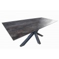 Industriálny rozkladací keramický jedálenský stôl Infinidad s obdĺžnikovou sklom prekrytou  doskou 180-225cm