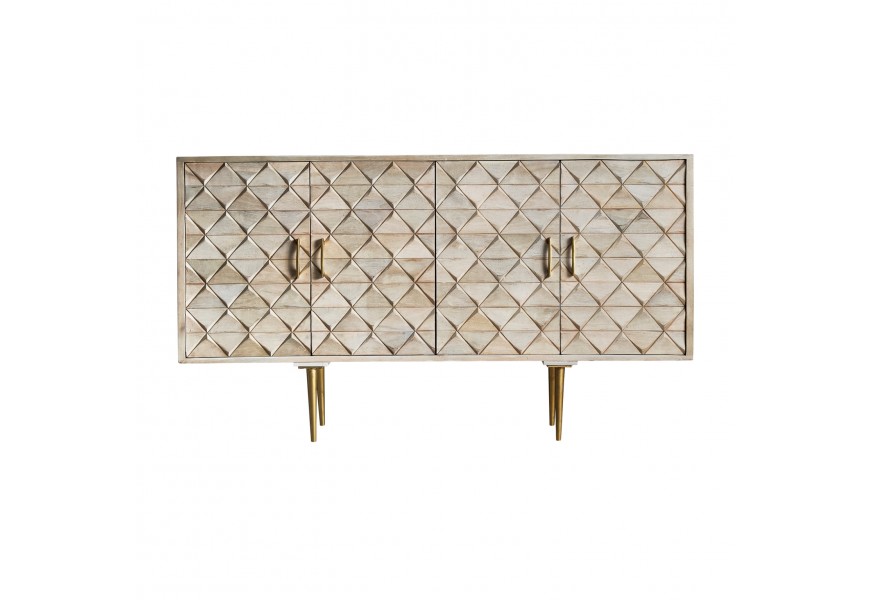 Dizajnový príborník Marilla z mangového masívu hnedej farby s off white náterom a zlatými nožičkami