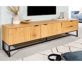 Moderný TV stolík Marsh do obývačky v svetohnedom dubovom prevedení s čiernou kovovou podstavou 180cm