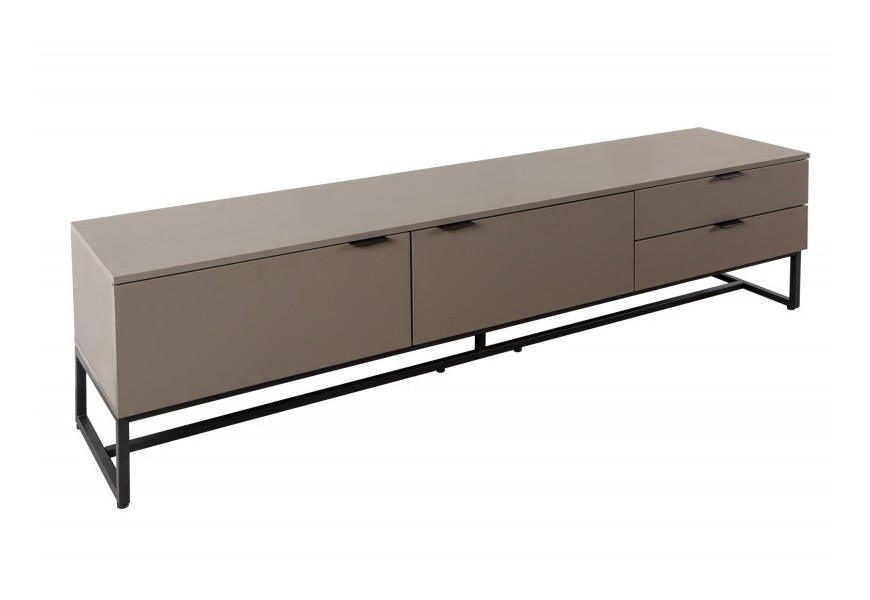 Dizajnový industriálny TV stolík Marsh s hnedosivou povrchovou úpravou a s čiernou kovovou konštrukciou