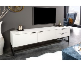 Moderný biely TV stolík Marsh do obývačky s dvomi dvierkami a zásuvkami 180cm