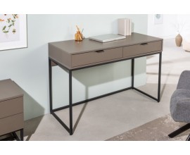 Dizajnový písací stôl Marsh hnedosivej farby s čiernou kovovou konštrukciou a s dvomi zásuvkami