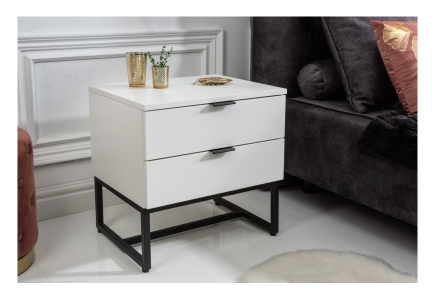 Moderný dizajnový nočný stolík Marsh bielej farby s dvomi zásuvkami