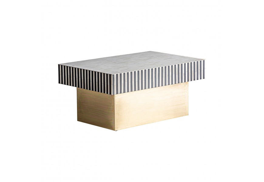 Dizajnový art-deco konferenčný stolík Caderina so zlatou podstavou z kovu a s čiernou-bielou povrchovou doskou