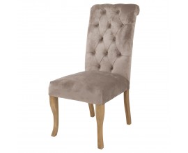 Luxusná jedálenská stolička Chelsea so zamatovým čalúnením béžovej farby s chesterfield prešívaním 105cm