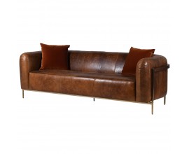 Luxusná vintage kožená trojsedačka Leatheriva do obývačky v orechovo hnedej farbe s kovovými nožičkami zlatej farby 240cm 