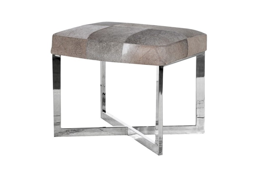 Chrómová moderná taburetka Tallys so sivým poťahom a kovovou chrómovou konštrukciou 61cm